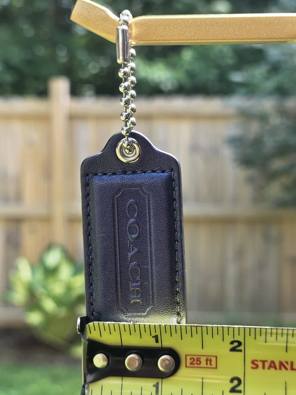 Coach Large Metallic Dark Blue Leather Hangtag w/ Silver Ball Chain